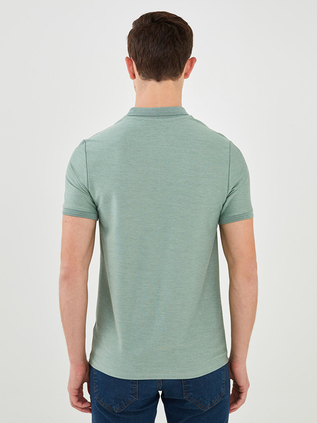 Yeşil Polo Yaka Kısa Kollu Penye Erkek Tişört-4