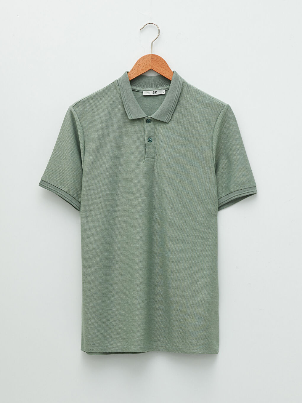 Yeşil Polo Yaka Kısa Kollu Penye Erkek Tişört-5