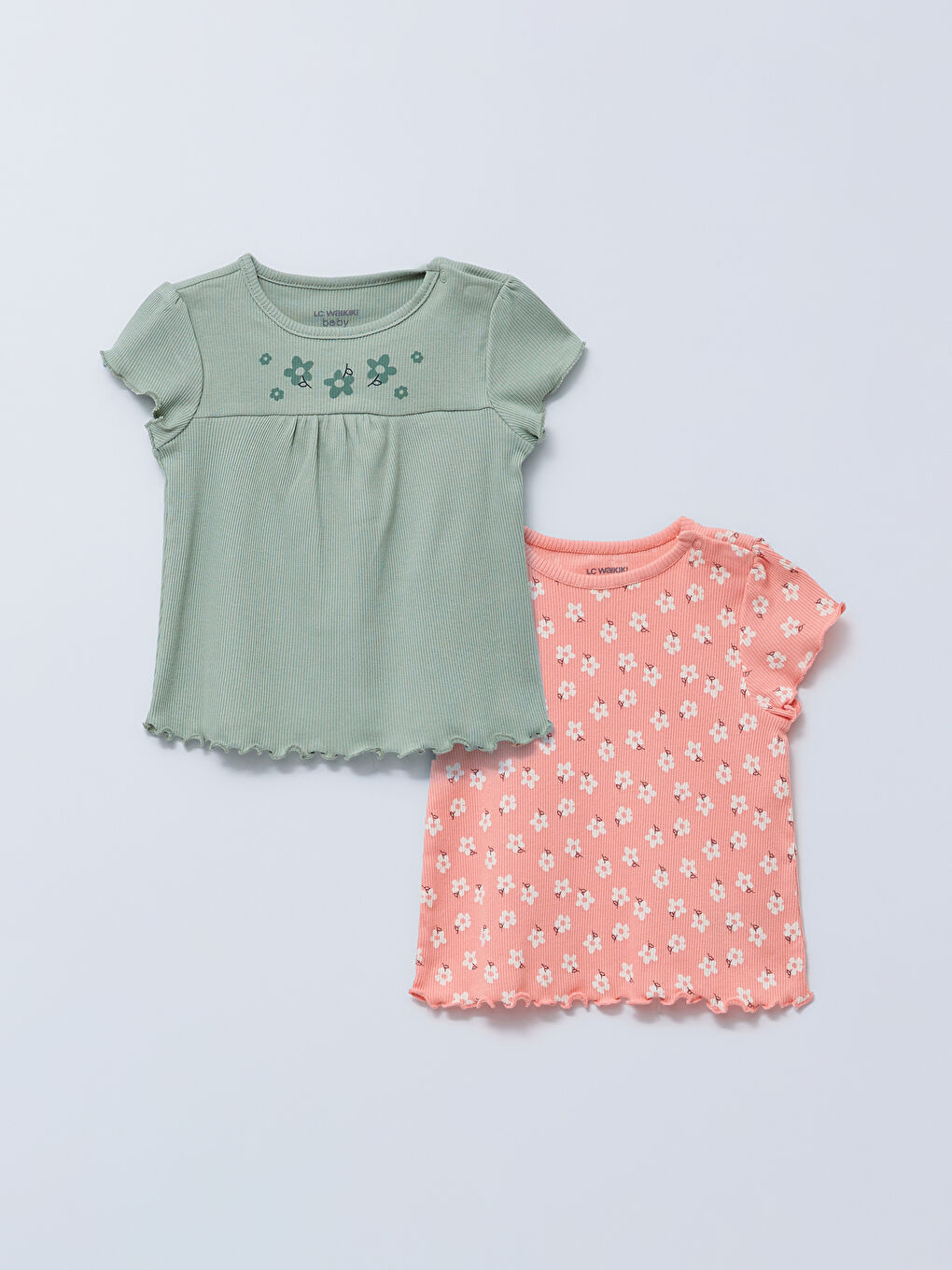 Crew Neck Short Sleeve Printed Cotton Baby Girl T-Shirt 2-Pack