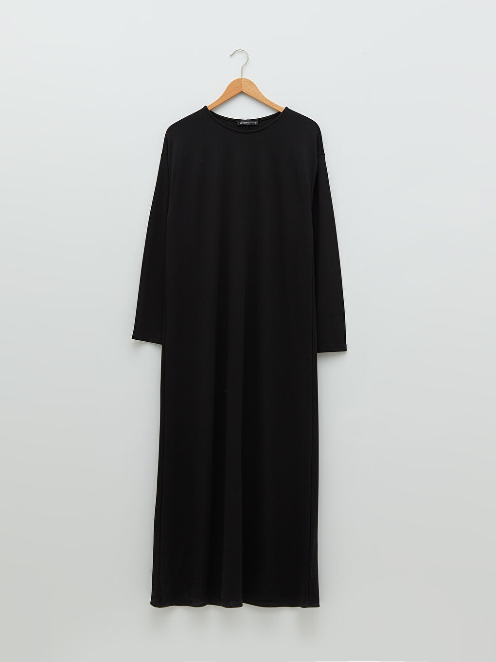 Siyah Bisiklet Yaka Düz Uzun Kollu A Kesim Ponte Kumaş Kadın Elbise-5