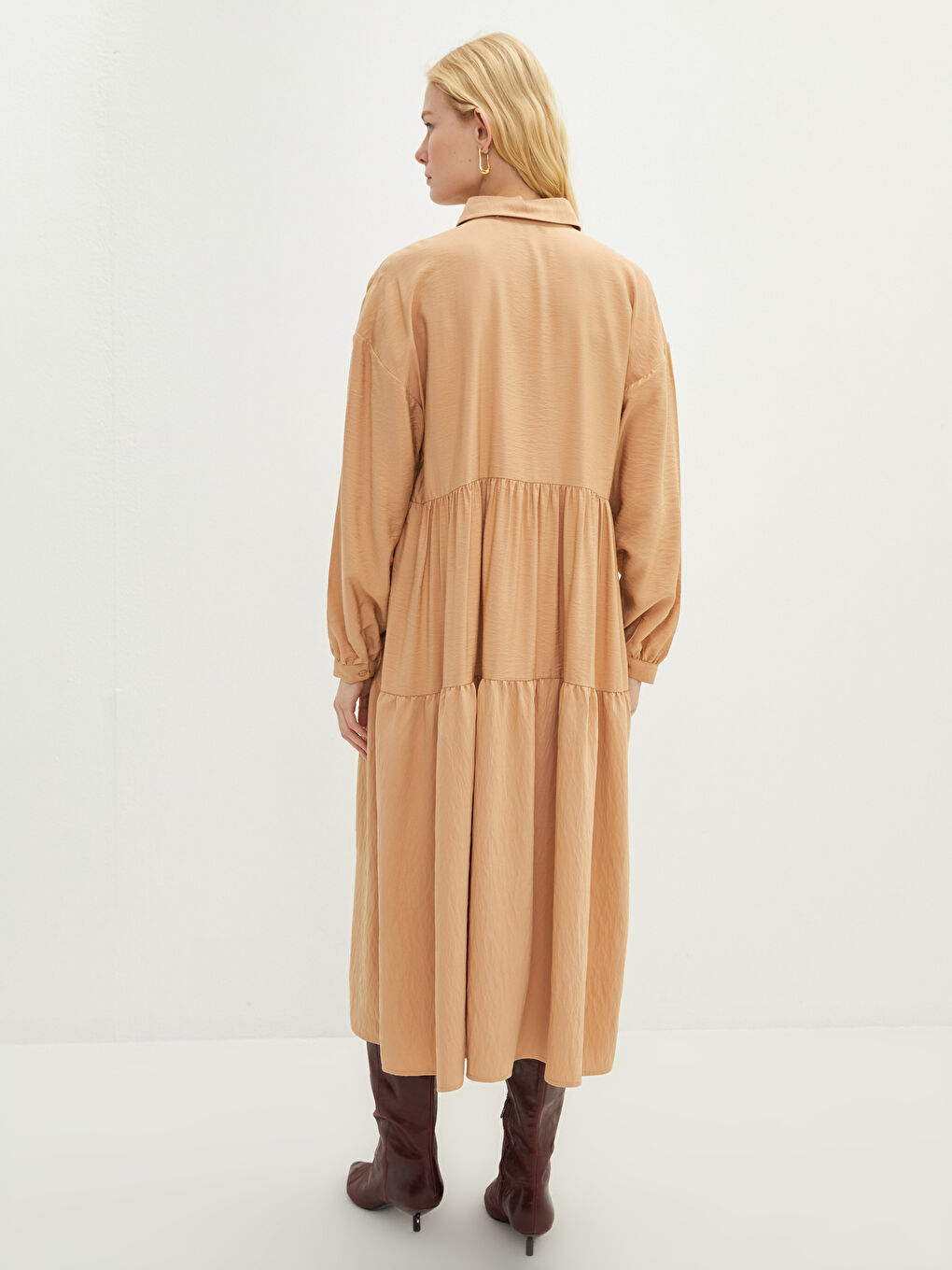 Plain Long Sleeve Dobby Women's Shirt Dress -S23695Z8-GGK