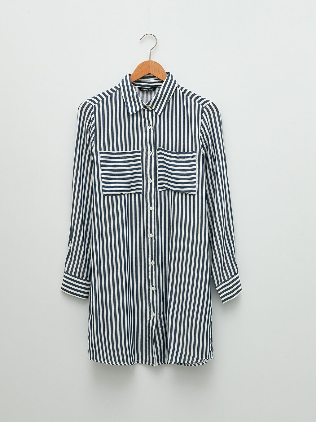 Striped Long Sleeve Crepe Women's Shirt Tunic-4