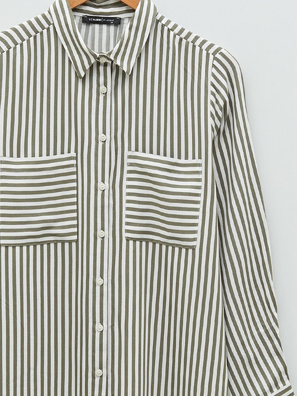 Haki Çizgili Uzun Kollu Krep Kadın Gömlek Tunik-6