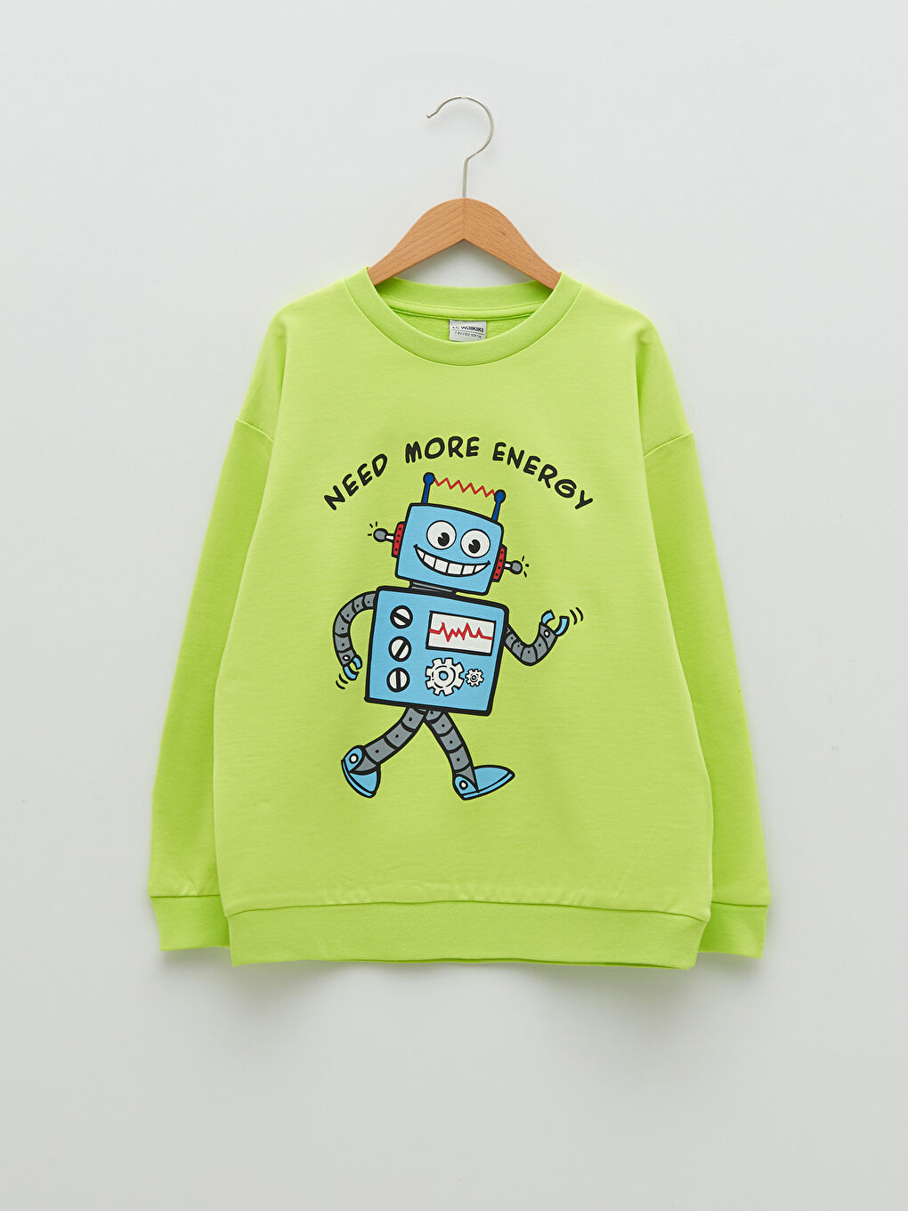 Yeşil Bisiklet Yaka Baskılı Uzun Kollu Erkek Çocuk Sweatshirt