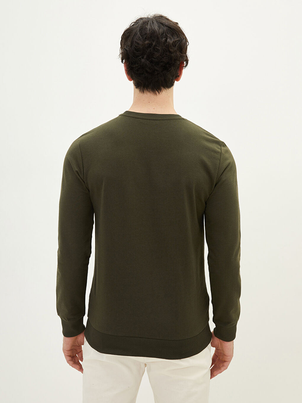 Haki Bisiklet Yaka Uzun Kollu Baskılı Erkek Sweatshirt-6