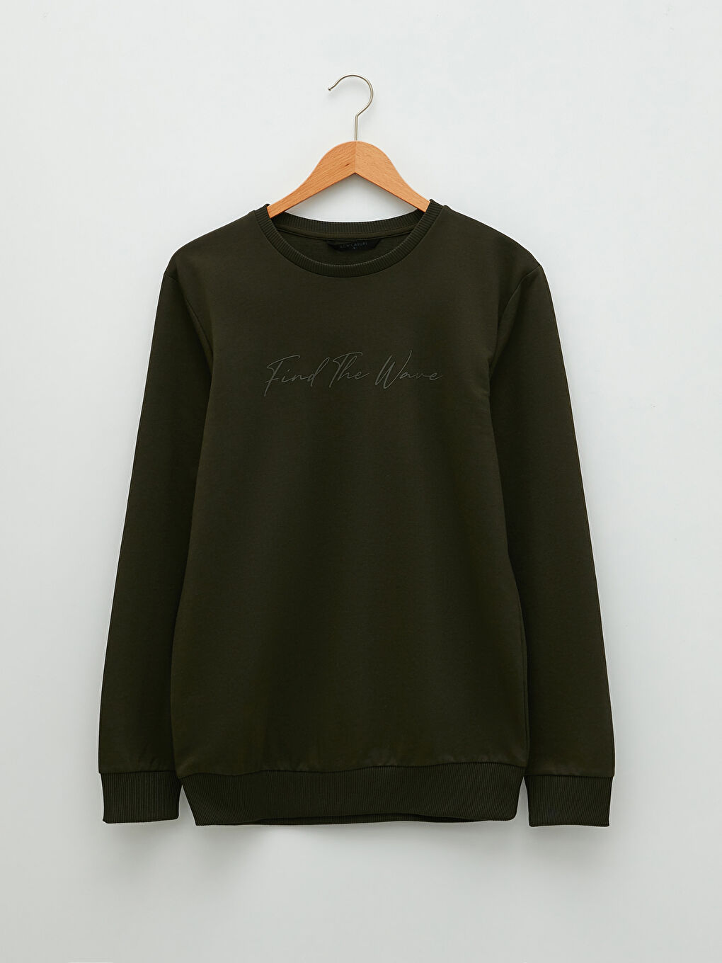 Haki Bisiklet Yaka Uzun Kollu Baskılı Erkek Sweatshirt