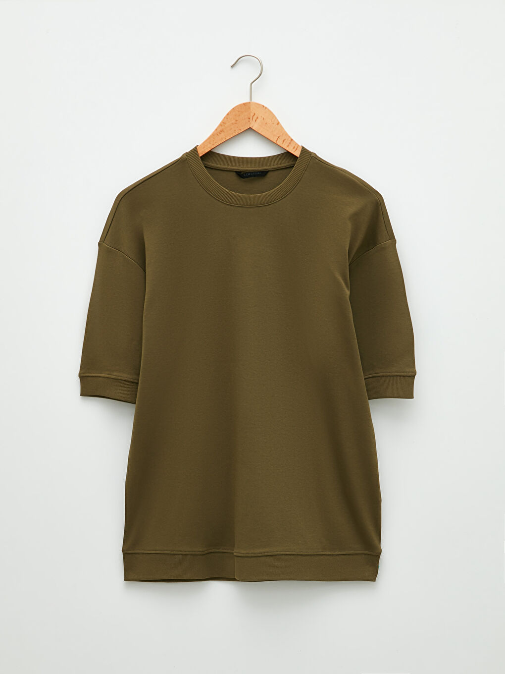 Haki Oversize Bisiklet Yaka Kısa Kollu Erkek Sweatshirt-4