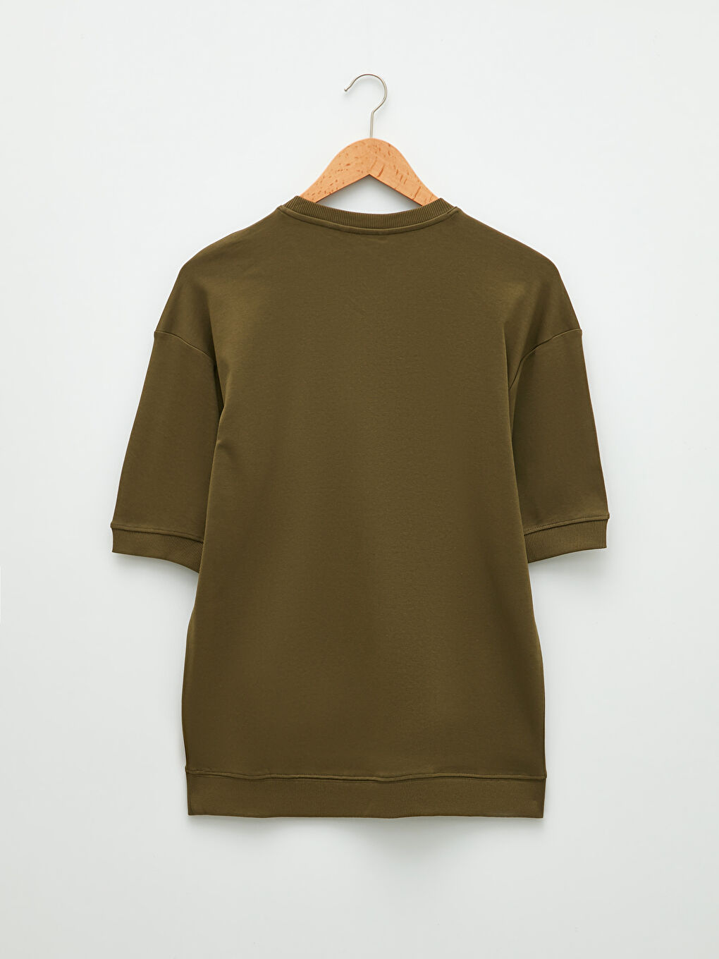 Haki Oversize Bisiklet Yaka Kısa Kollu Erkek Sweatshirt-5