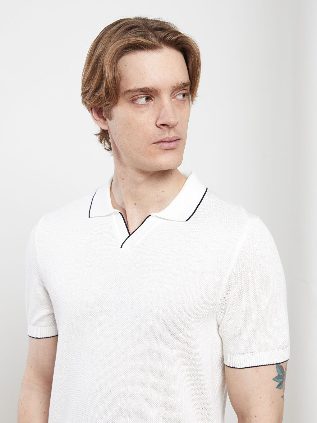 Ekru Polo Yaka Erkek Triko Tişört-2