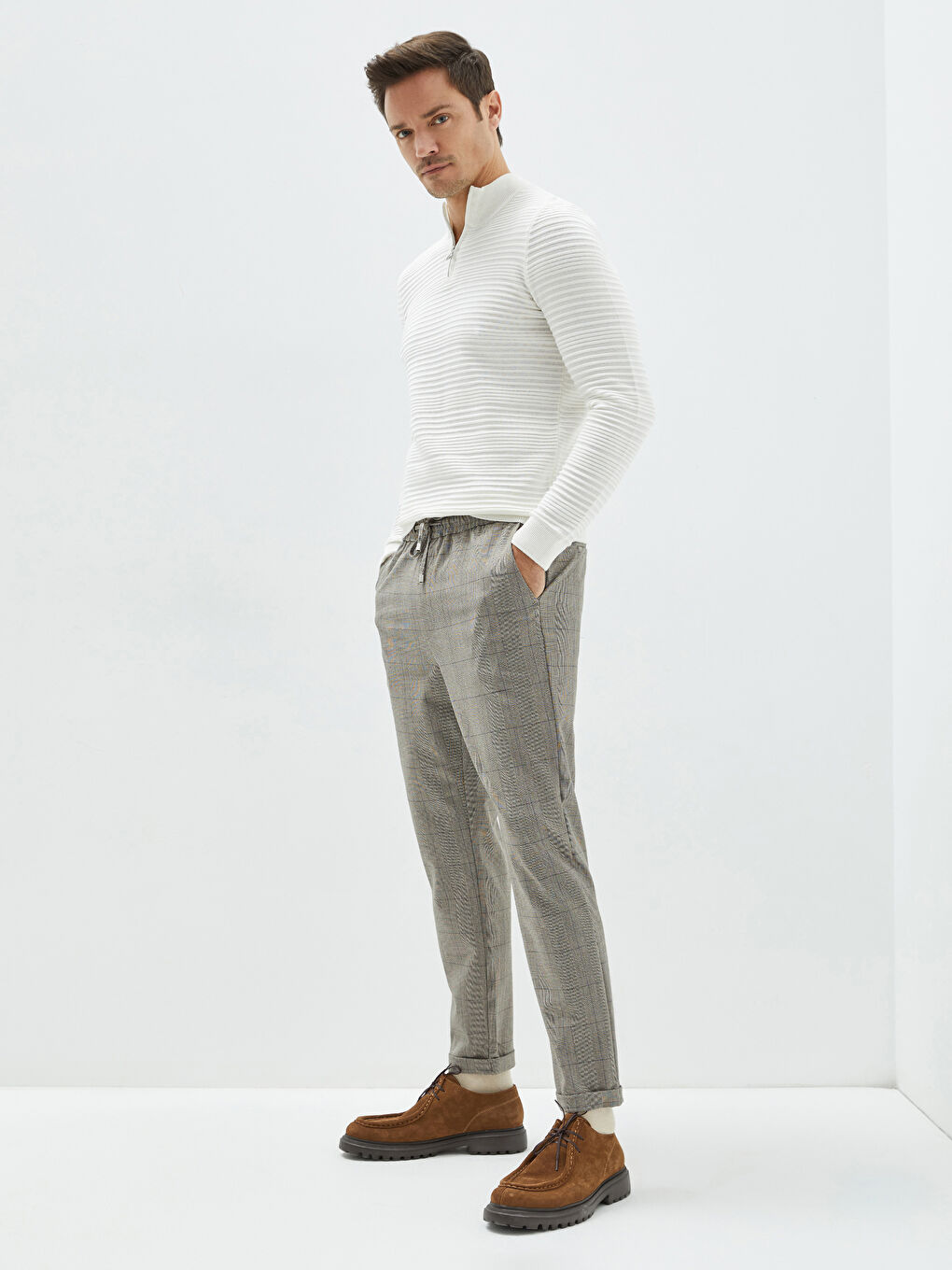 Ekru Yarım Balıkçı Yaka Uzun Kollu Erkek Triko Kazak-2