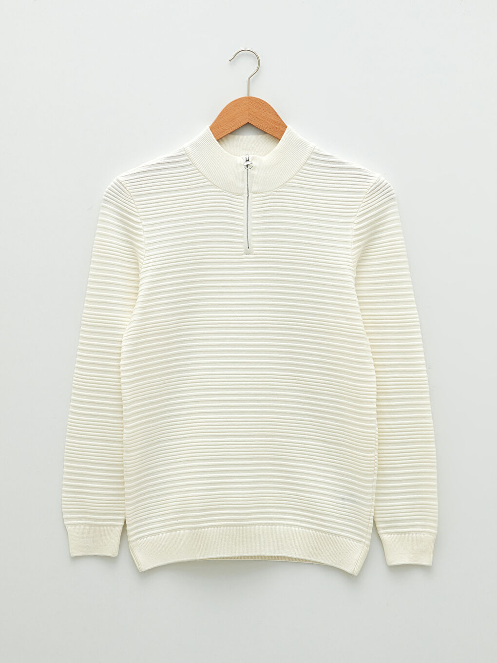 Ekru Yarım Balıkçı Yaka Uzun Kollu Erkek Triko Kazak-5