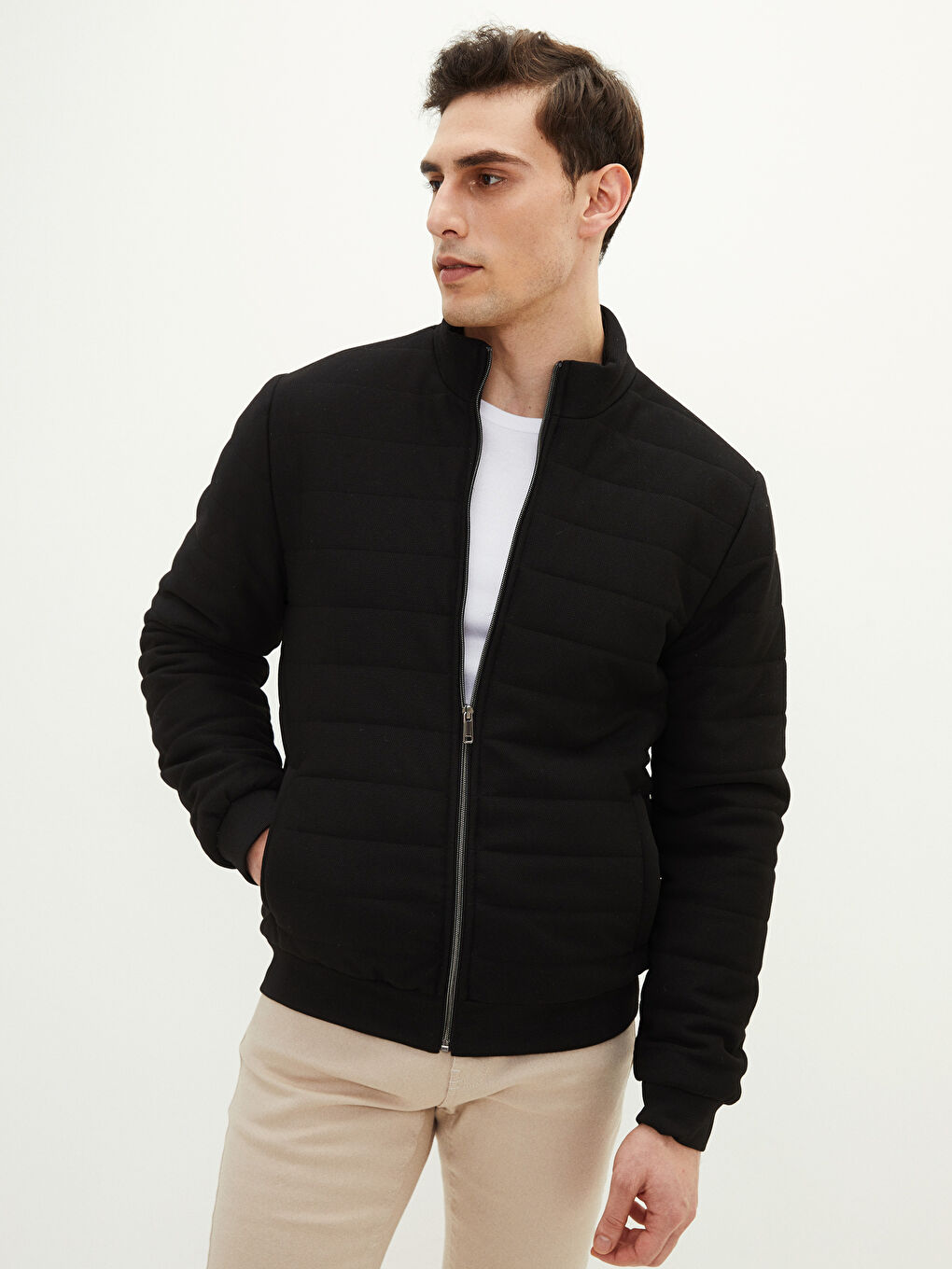 Siyah Slim Fit Dik Yaka Erkek Mont