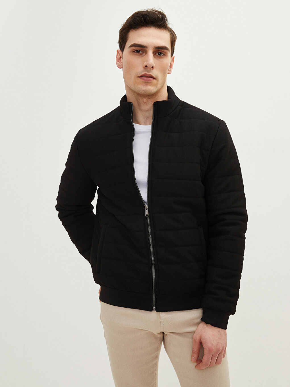 Siyah Slim Fit Dik Yaka Erkek Mont-2