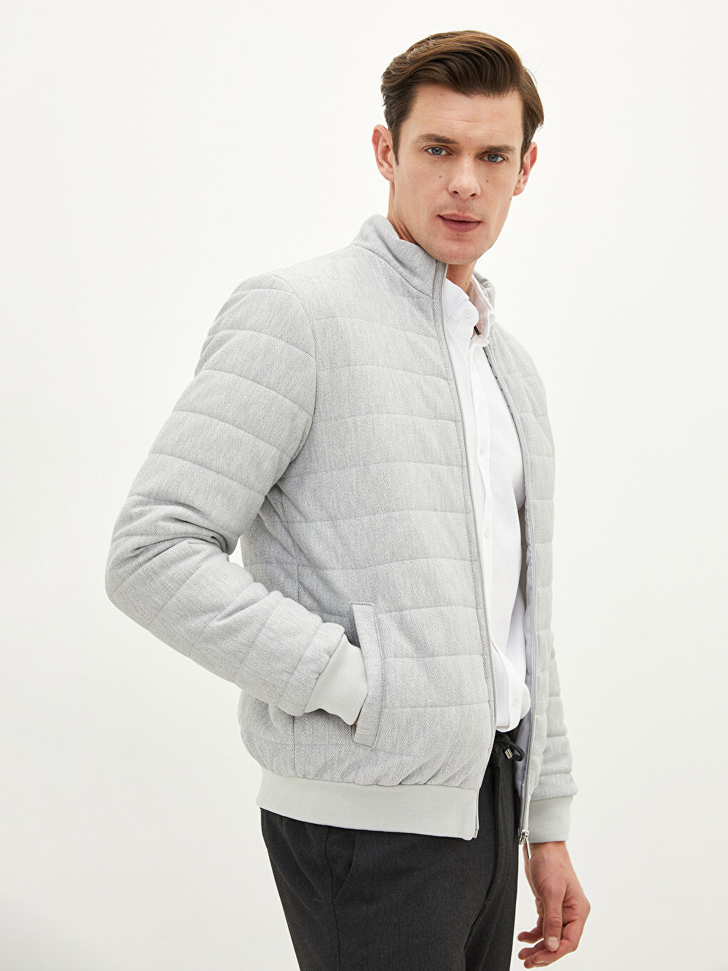 LCW Vision Gri Slim Fit Dik Yaka Erkek Mont