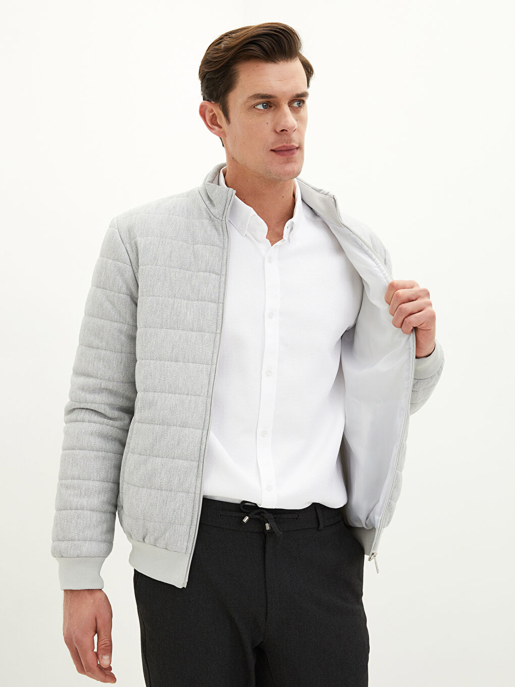LCW Vision Gri Slim Fit Dik Yaka Erkek Mont - 1