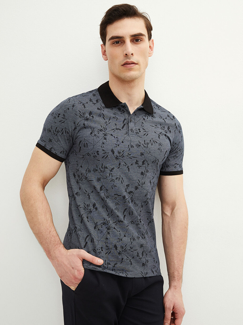 Polo Neck Short Sleeve Patterned Pique Men's T-Shirt