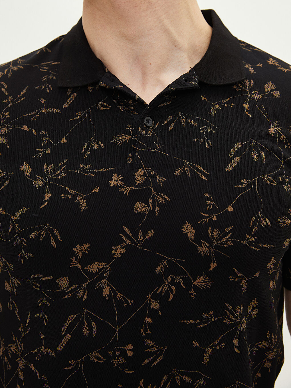 Siyah Polo Yaka Kısa Kollu Desenli Pike Erkek Tişört-4