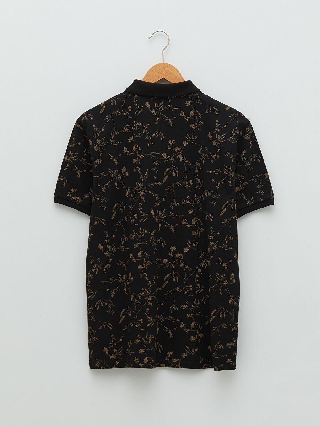 Siyah Polo Yaka Kısa Kollu Desenli Pike Erkek Tişört-7