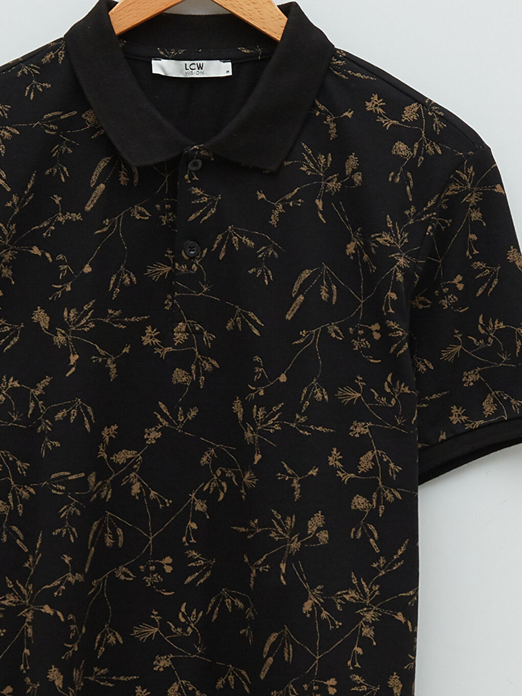 Siyah Polo Yaka Kısa Kollu Desenli Pike Erkek Tişört-8