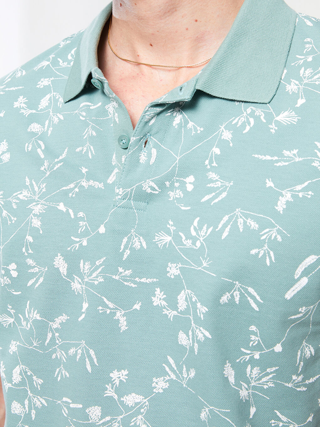 Polo Neck Short Sleeve Patterned Pique Men's T-Shirt-3