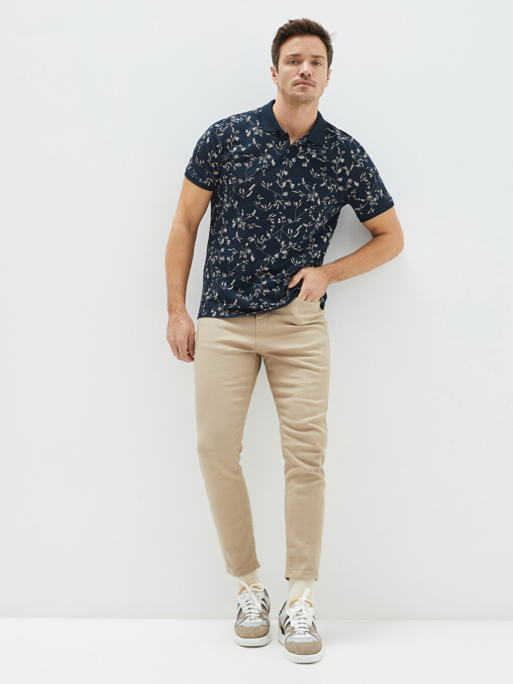 Tricou Polo Guler Mânecă Scurtă Cu Model Pique Pentru Bărbați-2