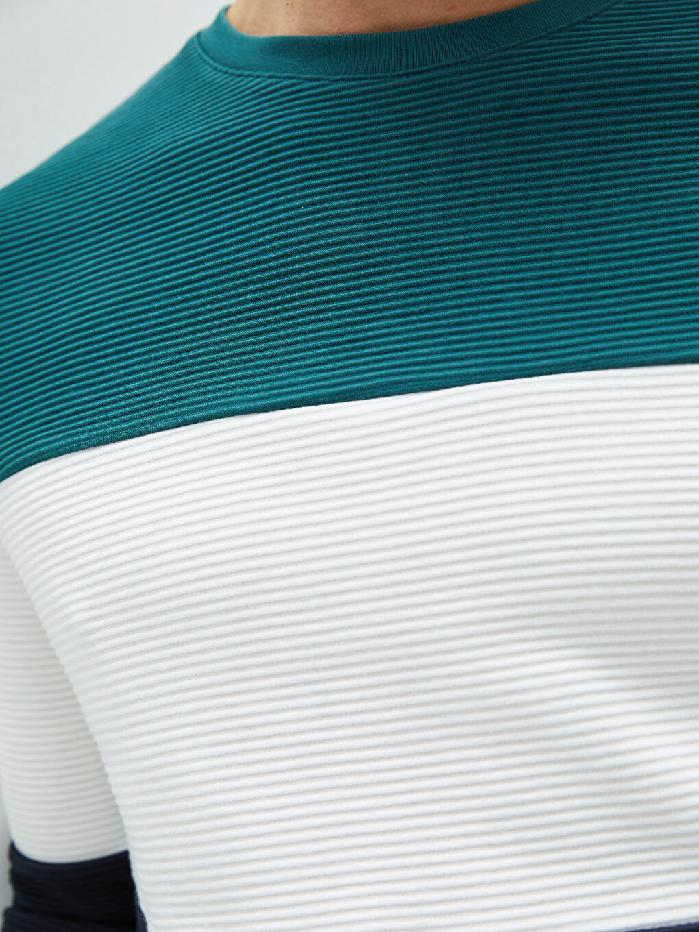 Petrol Bisiklet Yaka Uzun Kollu Renk Bloklu Erkek Sweatshirt-3