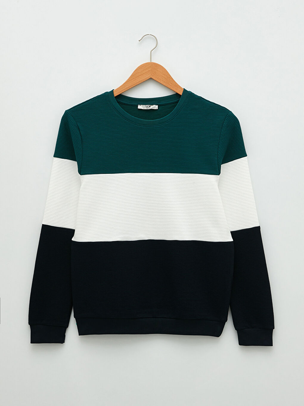 Petrol Bisiklet Yaka Uzun Kollu Renk Bloklu Erkek Sweatshirt-5