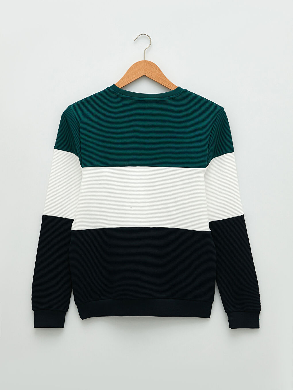 Petrol Bisiklet Yaka Uzun Kollu Renk Bloklu Erkek Sweatshirt-6