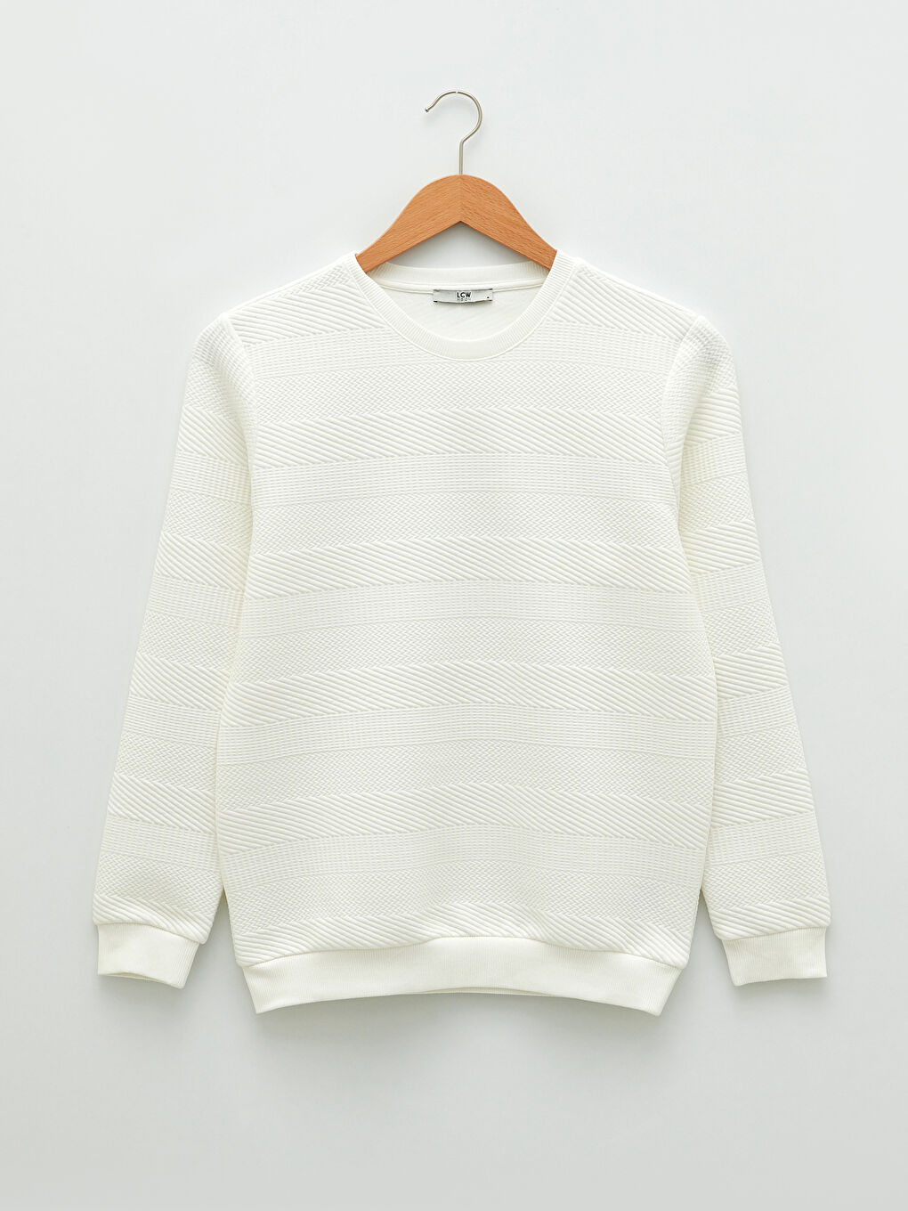 Ekru Bisiklet Yaka Uzun Kollu Erkek Sweatshirt-5