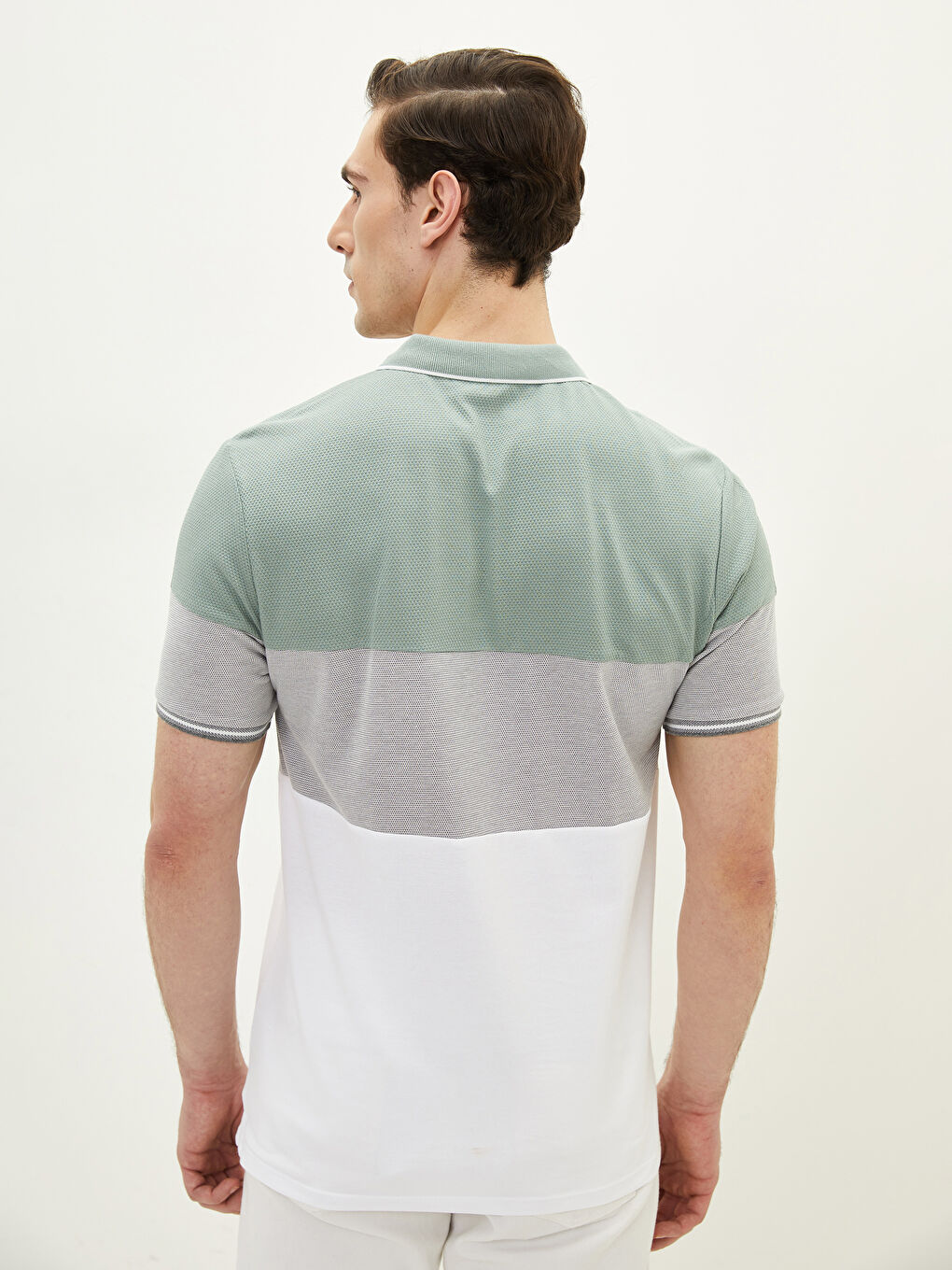 Yeşil Polo Yaka Kısa Kollu Renk Bloklu Erkek Tişört-4