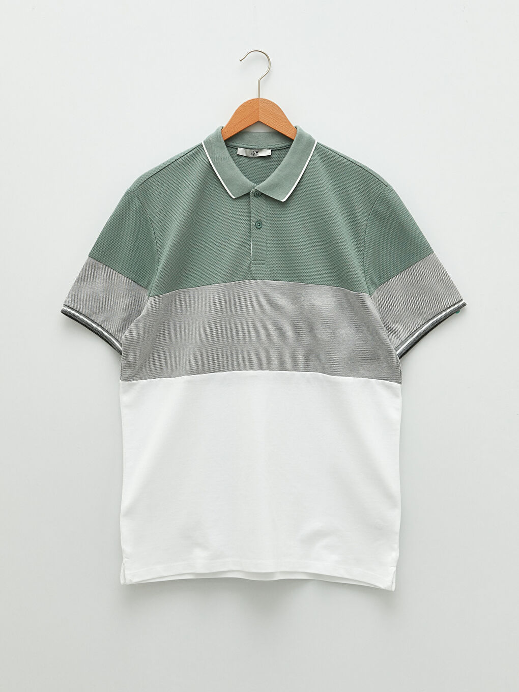 Yeşil Polo Yaka Kısa Kollu Renk Bloklu Erkek Tişört-5