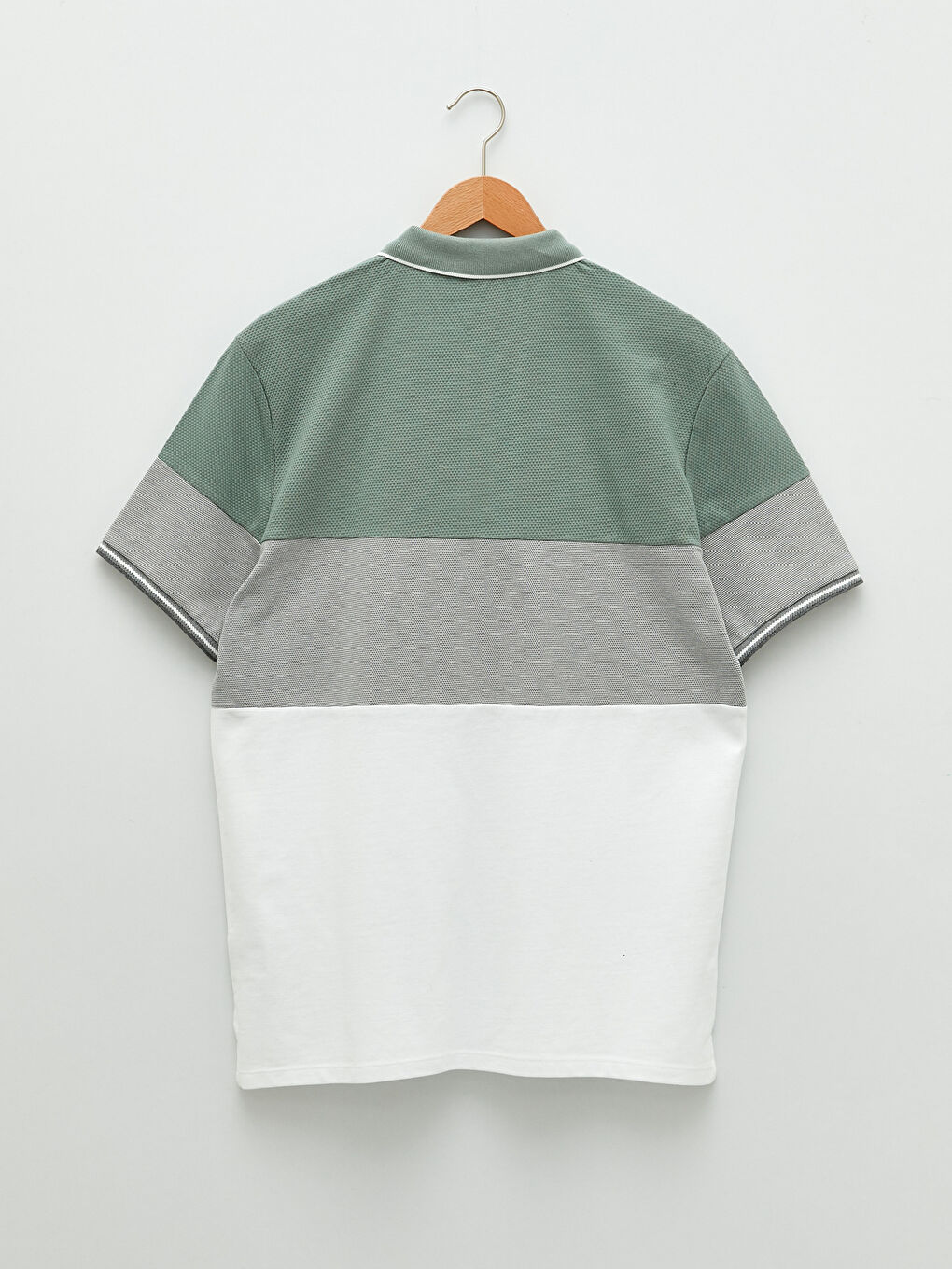 Yeşil Polo Yaka Kısa Kollu Renk Bloklu Erkek Tişört-6