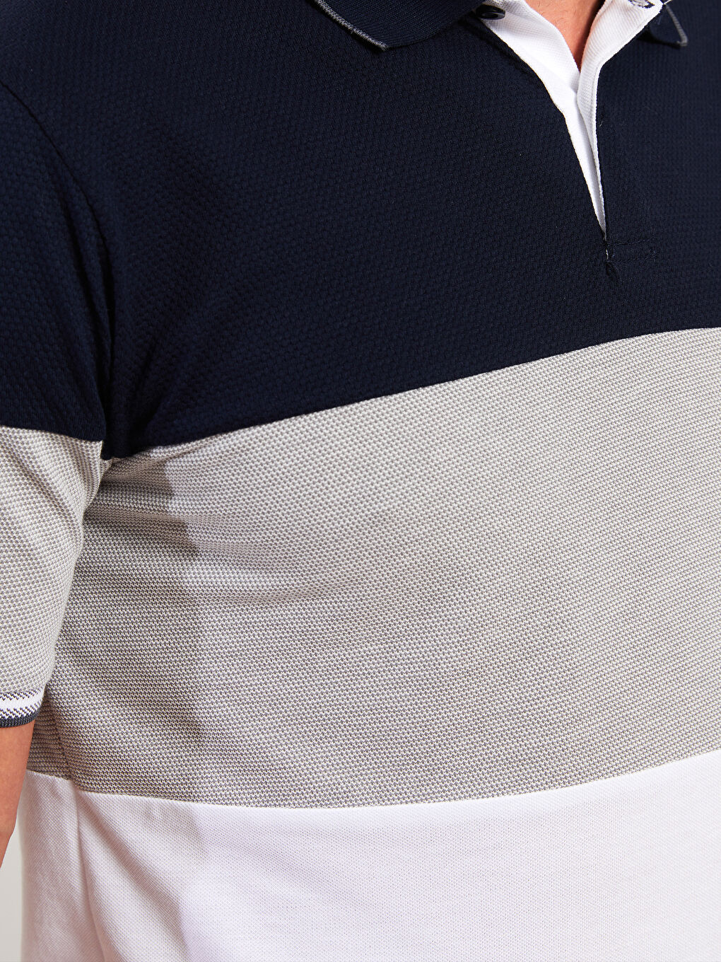 Lacivert Polo Yaka Kısa Kollu Renk Bloklu Erkek Tişört-3