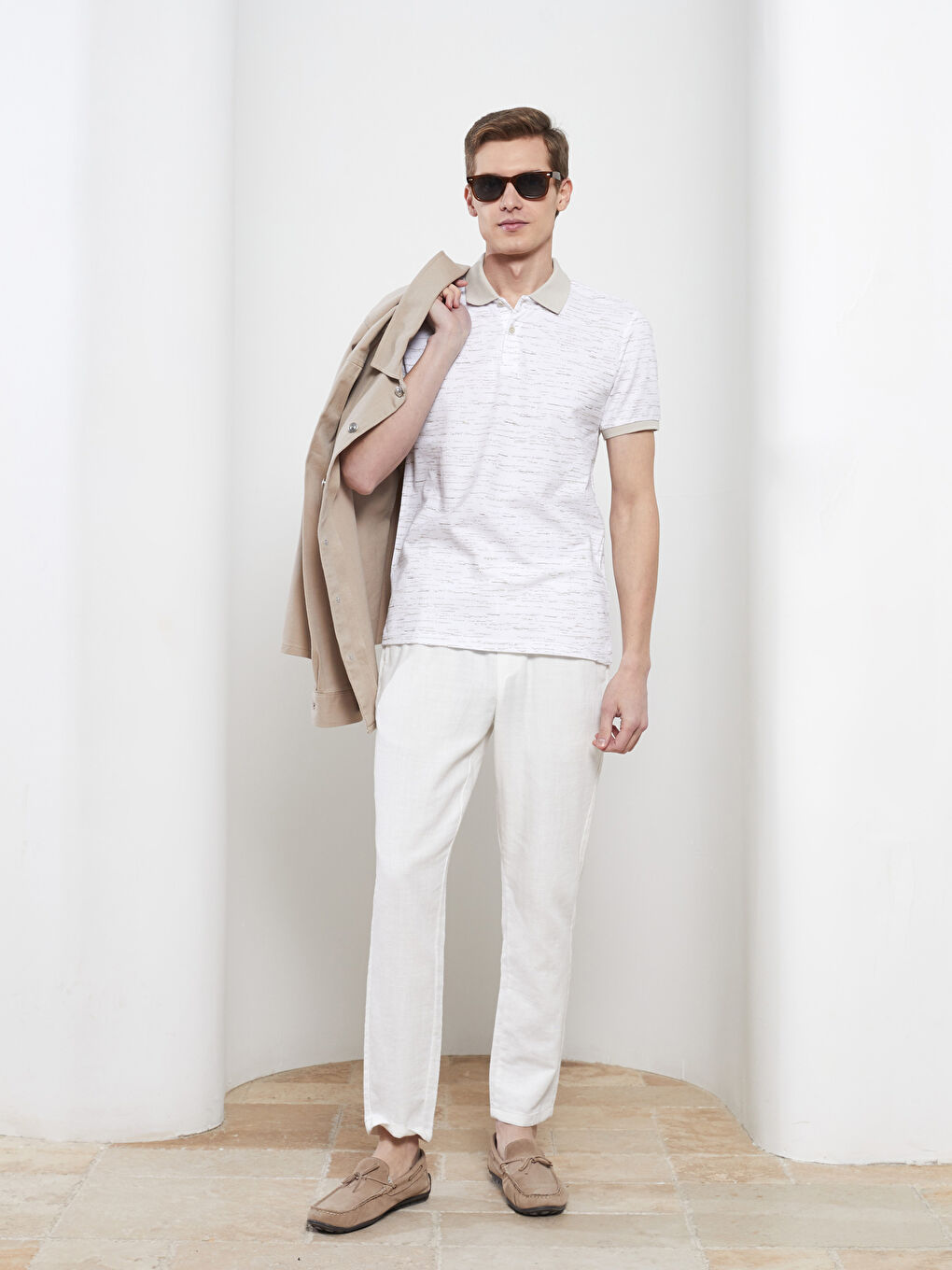 تي شورت رجالي بكم قصير وبكول بولو منقوش قماش بيكة