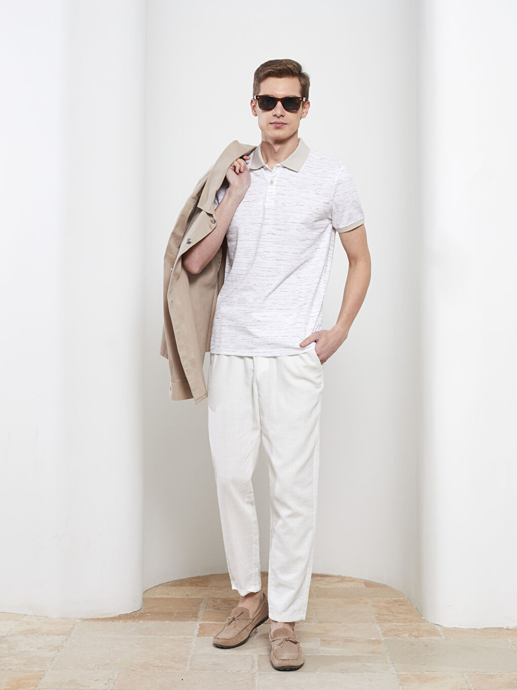 تي شورت رجالي بكم قصير وبكول بولو منقوش قماش بيكة-1