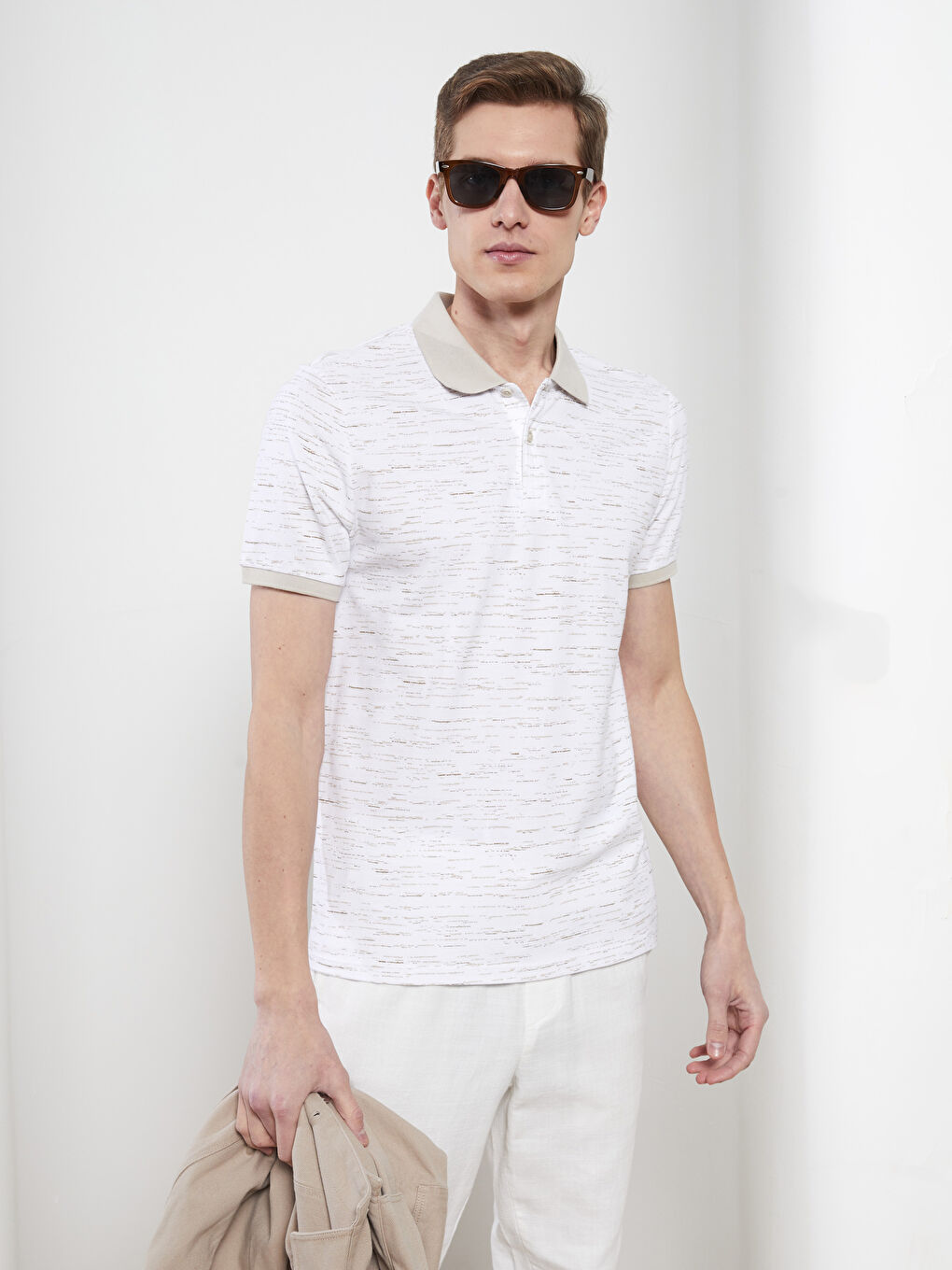 تي شورت رجالي بكم قصير وبكول بولو منقوش قماش بيكة-2