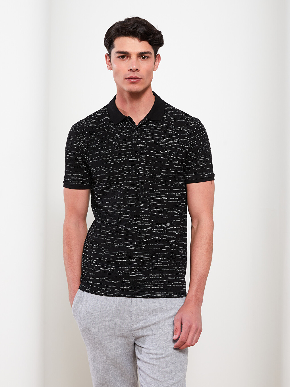 Polo Neck Short Sleeve Patterned Pique Men's T-shirt