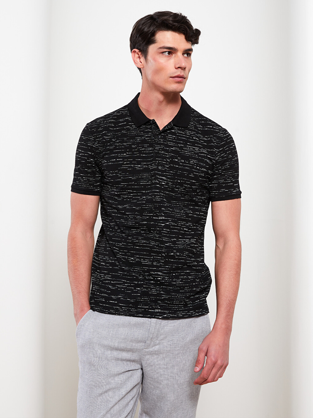 Polo Neck Short Sleeve Patterned Pique Men's T-shirt-1