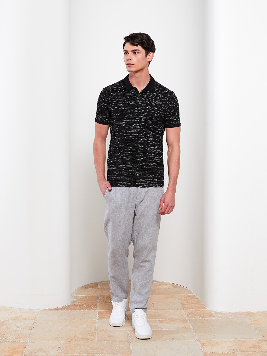 Polo Neck Short Sleeve Patterned Pique Men's T-shirt-2
