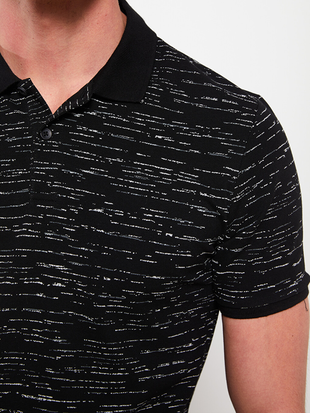 Polo Neck Short Sleeve Patterned Pique Men's T-shirt-3