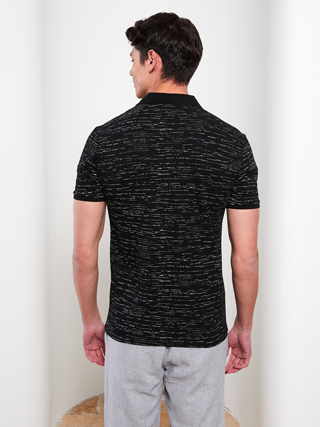 Polo Neck Short Sleeve Patterned Pique Men's T-shirt-4