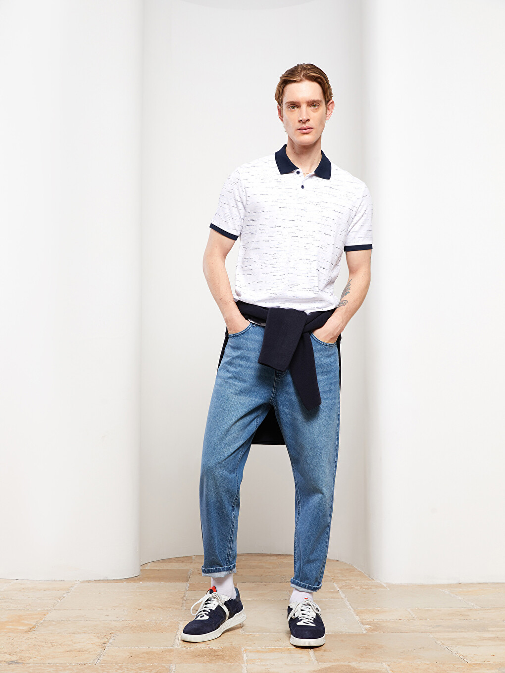 Polo Neck Short Sleeve Patterned Pique Men's T-shirt