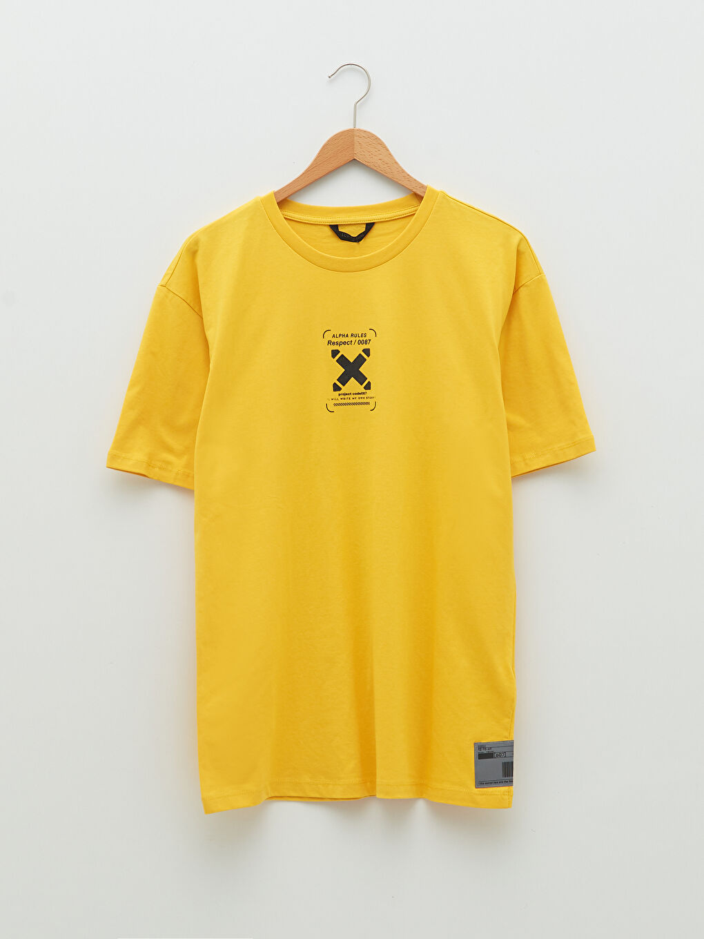 Sarı Oversize Bisiklet Yaka Kısa Kollu Baskılı Penye Erkek Tişört-4