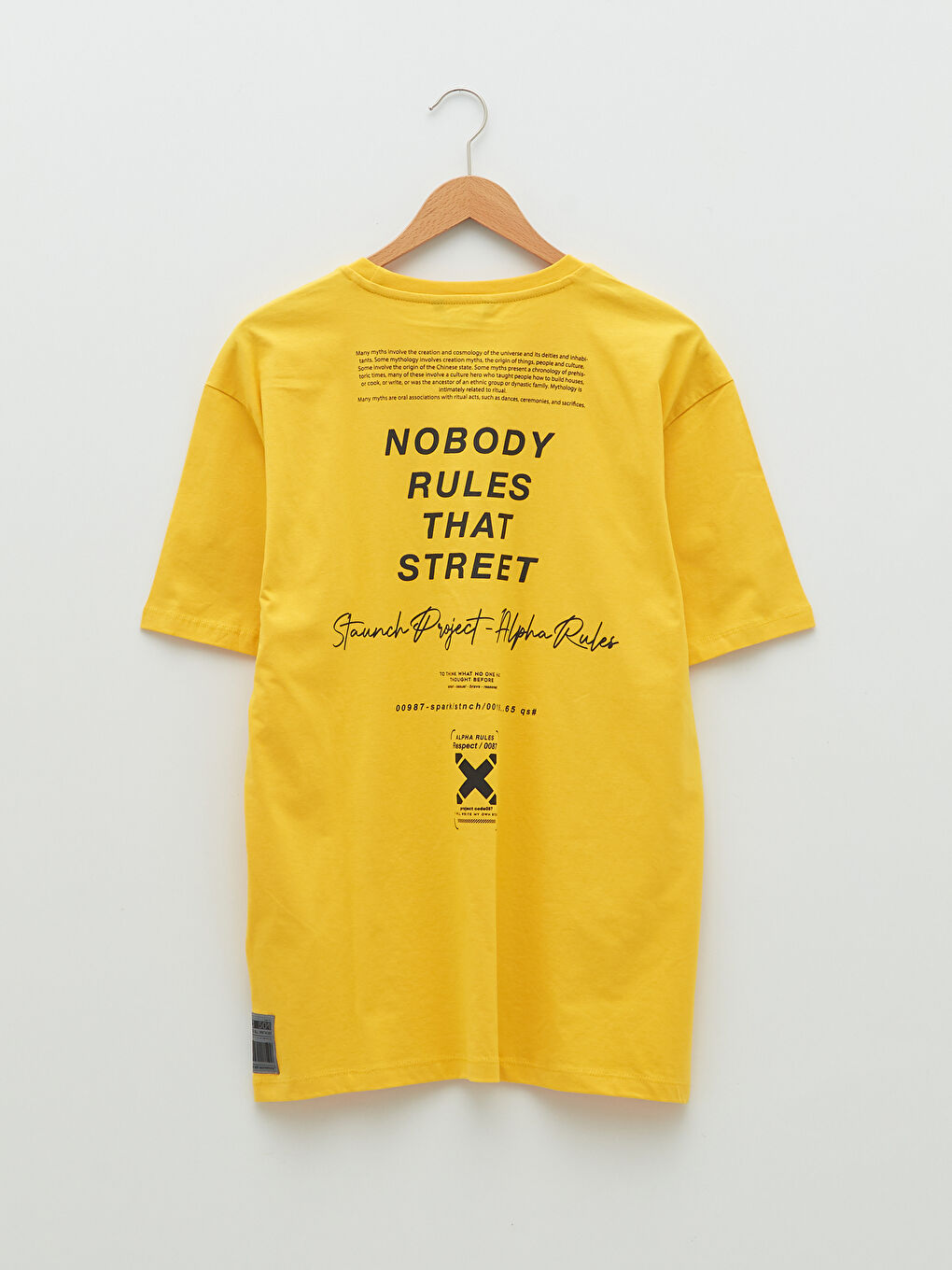 Sarı Oversize Bisiklet Yaka Kısa Kollu Baskılı Penye Erkek Tişört-5