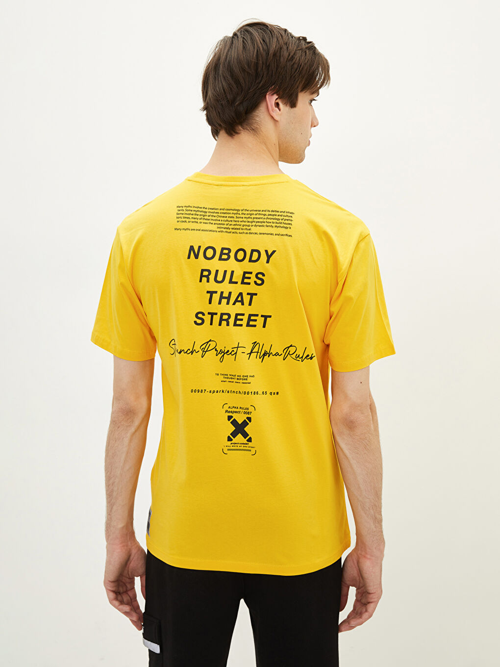 Sarı Oversize Bisiklet Yaka Kısa Kollu Baskılı Penye Erkek Tişört-3
