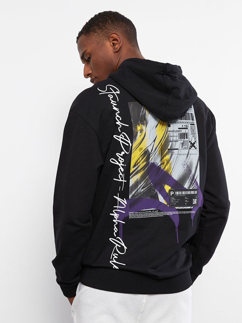 Siyah Oversize Uzun Kollu Baskılı Erkek Hoodie