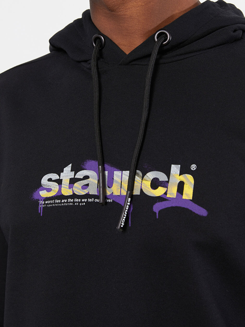 Siyah Oversize Uzun Kollu Baskılı Erkek Hoodie-2