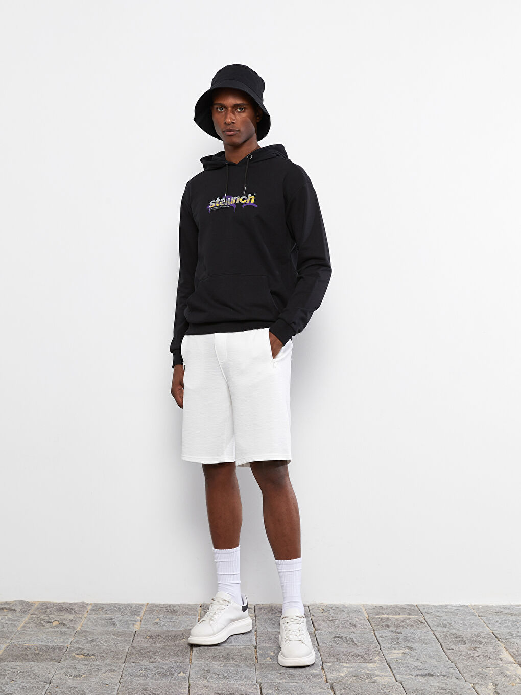 Siyah Oversize Uzun Kollu Baskılı Erkek Hoodie-3