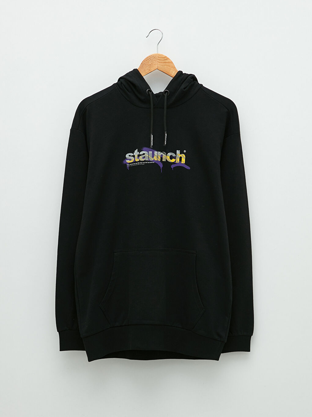 Siyah Oversize Uzun Kollu Baskılı Erkek Hoodie-5