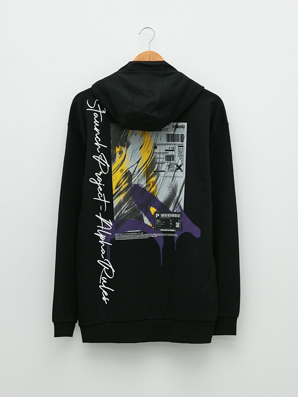 Siyah Oversize Uzun Kollu Baskılı Erkek Hoodie-6